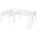 L-Shaped Low Double Twin Loft Bed with Slide for Kids - [Wood]