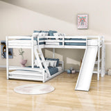 Wood Twin Over Full L-Shaped Low Bunk Bed with Twin Loft Bed with Desk and Slide