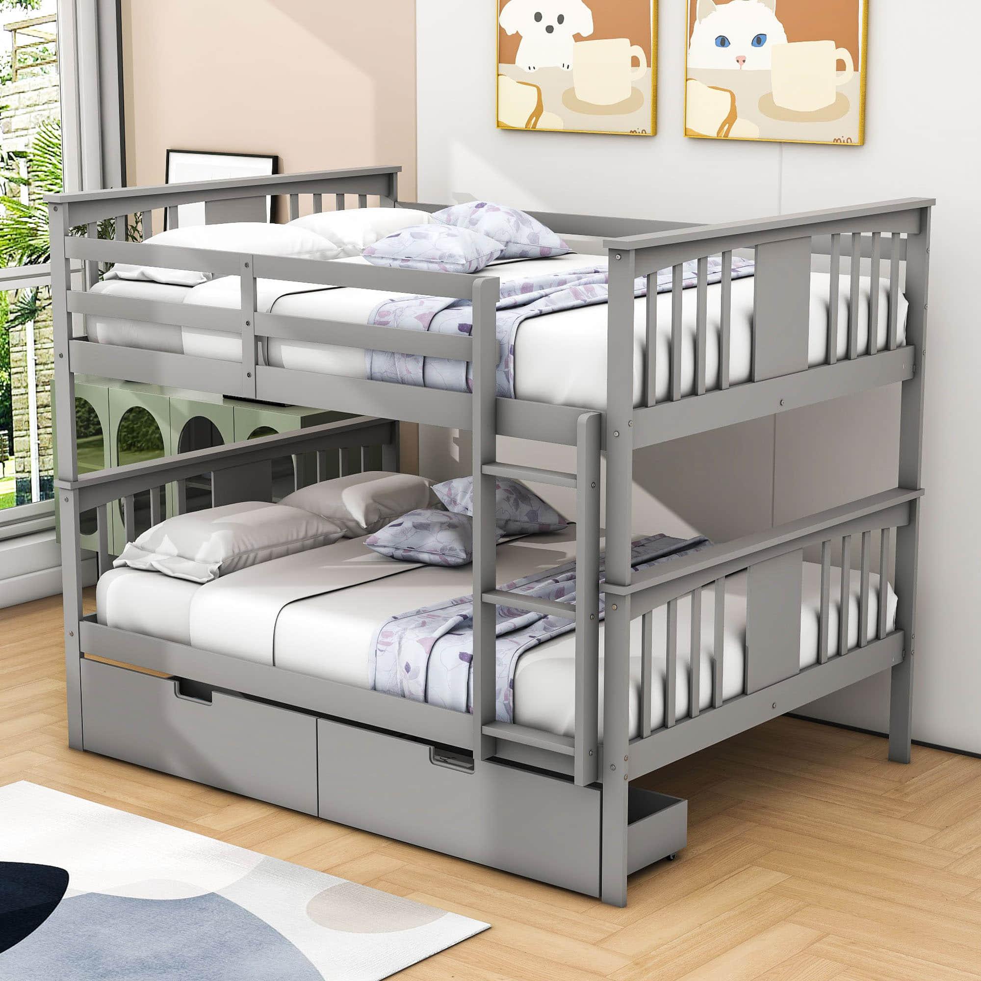 Full Over Full Bunk Beds with Storage Drawers for Kids - [Wooden, Convertible]