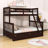 Wooden Classic Twin Over Full Bunk Bed with Ladder and Storage Drawers