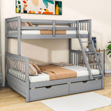 Wooden Classic Twin Over Full Bunk Bed with Ladder and Storage Drawers