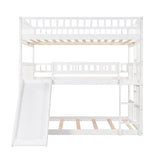 Low Triple Full Size Bunk Beds with Slide for Kids Toddler - [Wooden, Floor]