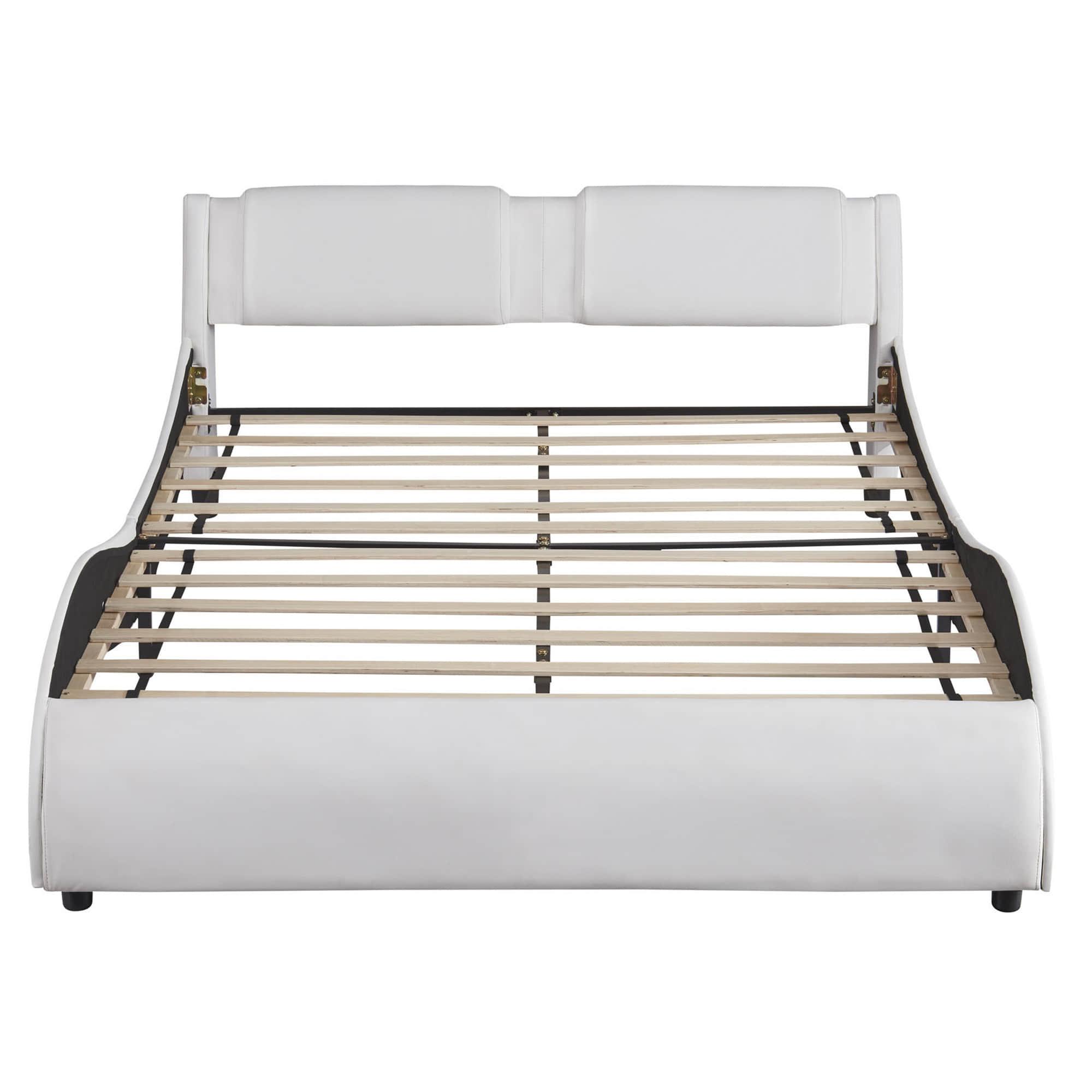 Modern Queen Upholstered Platform Bed Frame with Headboard and Lights