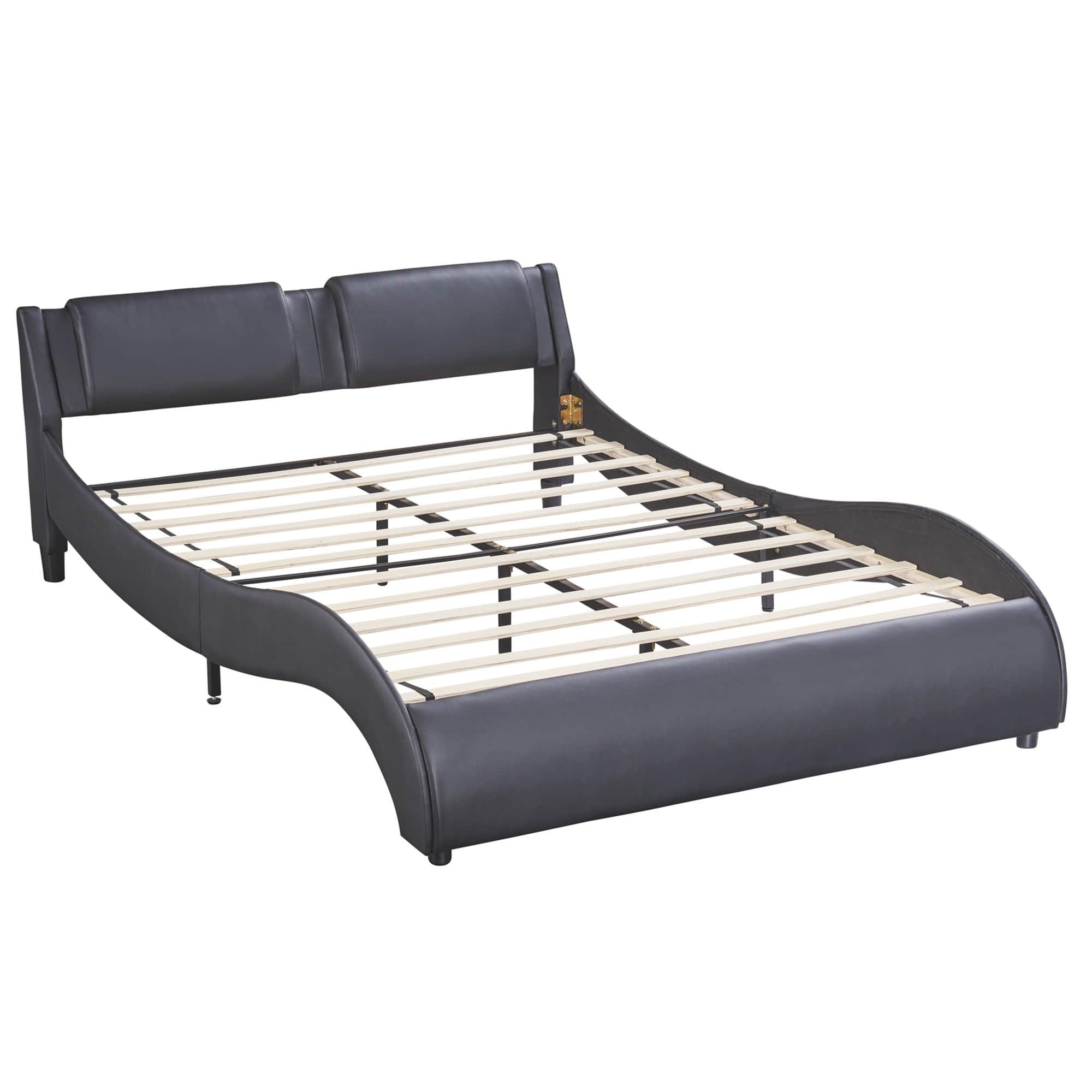 Modern Full Upholstered Platform Bed Frame with Headboard and Lights