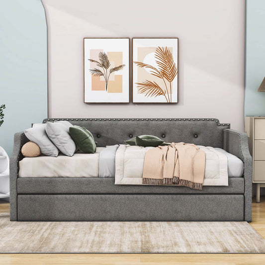 Luxury Twin Upholstered Daybed Frame with Trundle for Adults