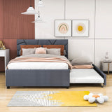 Full Upholstered Platform Bed Frame with Headboard, Twin Trundle Bed