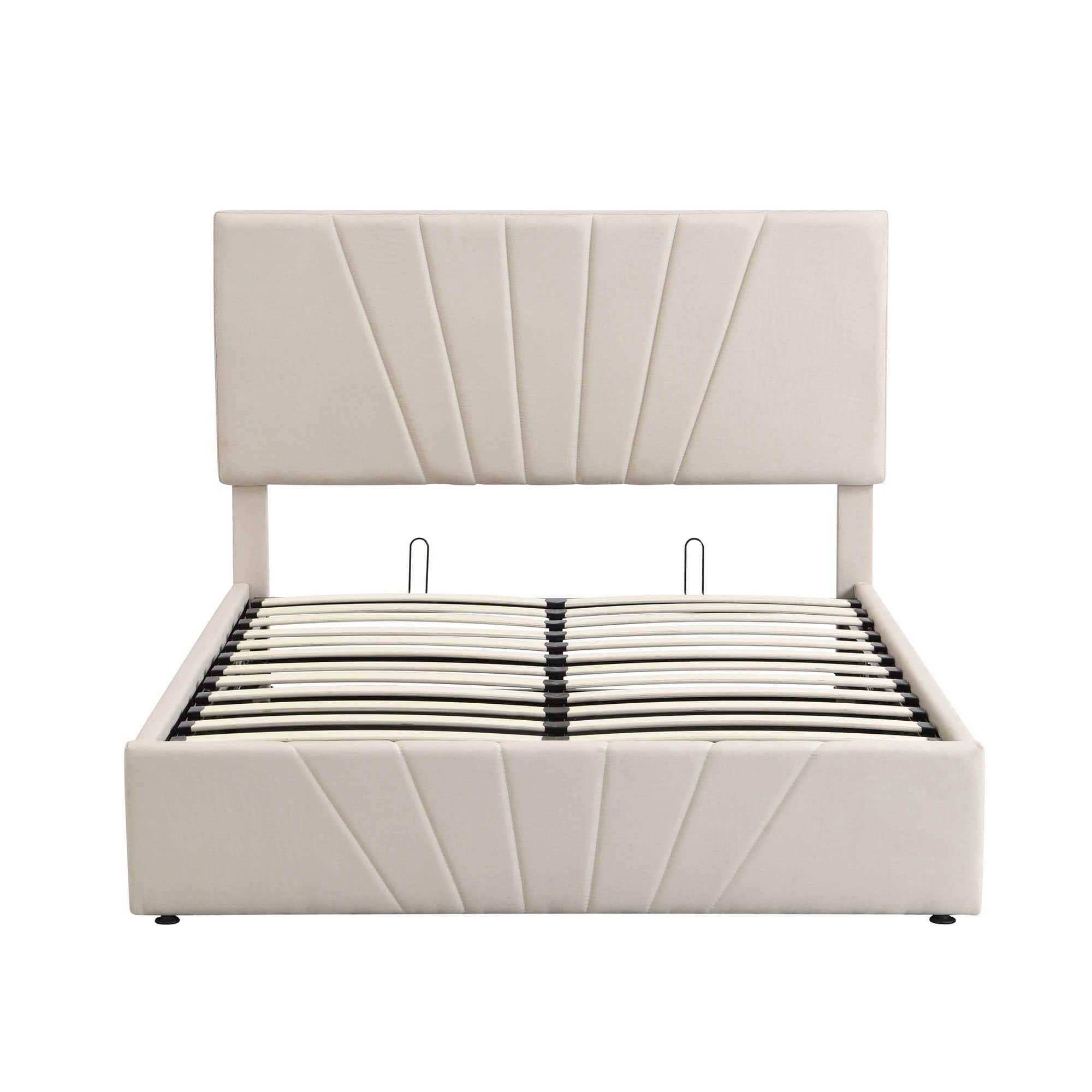 Upholstered Full Size Platform Bed with Headboard and Hydraulic Storage System