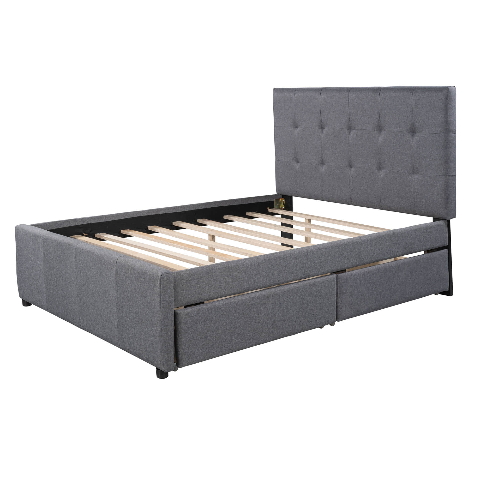 Full Size Linen Upholstered Platform Bed with Storage and Headboard - [Drawers]