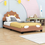 Brown Twin Upholstered Bed with Lion-Shaped Headboard for Kids