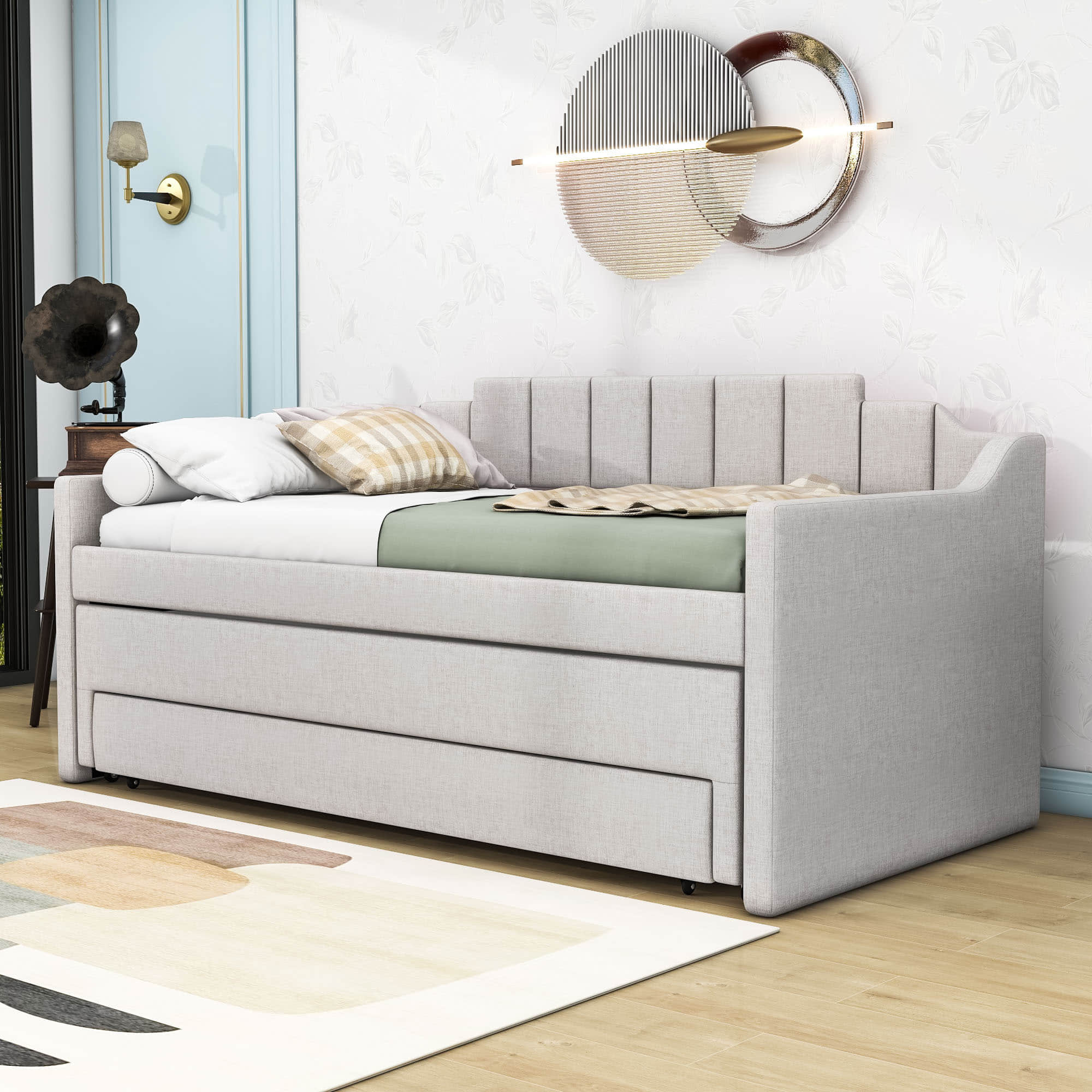 Twin Upholstered Daybed with Trundle and Storage - [Drawers, Linen]