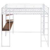 Metal Full Size Loft Bed Frame with Desk and Shelves - [2 Ladders]