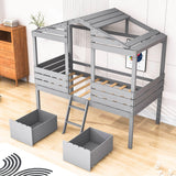 Twin Low Loft FarmHouse Bed with Storage Drawers for Kids - [Wood]