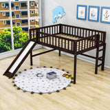 Full Size Low Loft Bed with Slide for Kids Toddler - [Wooden, Fun]