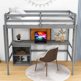 Wood Twin Loft Bed with Desk and Storage for Adults, Kids - [Cabinet]