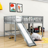 Full Size Low Loft Bed with Slide for Kids Toddler - [Wooden, Fun]