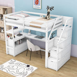 Twin Loft Bed with Desk and Stairs, Storage for Kids, Adults - [Wooden]