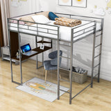 Metal Full Size Loft Bed Frame with Desk and Shelves - [2 Ladders]