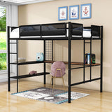 Metal Sturdy Full Size Loft Bed with Desk and Storage Shelves - [Noise Free]