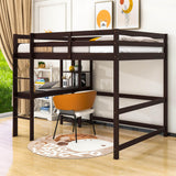 Wood Full Size Loft Bed with Desk and Storage Shelves for Kids, Teens