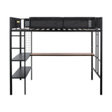 Metal Sturdy Full Size Loft Bed with Desk and Storage Shelves - [Noise Free]