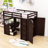 Wood Twin Loft Bed with Desk and Storage for Kids, Adults - [Wardrobe]