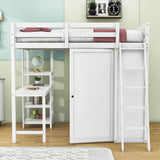 Full Size Loft Bed with Desk and Storage for Adults, Kids - [Wardrobe]