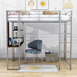 Metal Full Size Loft Bed Frame with Desk and Shelves - [2 Ladders]