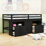 Low Twin Loft Bed Frame with Storage for Kids - [Drawers, Cabinet, Shelves]