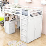 Wood Twin Loft Bed with Desk and Storage for Kids, Adults - [Wardrobe]