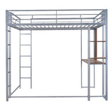 Metal Full Size Loft Bed Frame with Desk and Shelves - [2 Ladders]