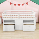 Low Twin Loft Bed Frame with Storage for Kids - [Drawers, Cabinet, Shelves]