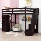 Twin Loft Bed with Stairs and Storage for Kids, Junior - [Wood, Drawers, Shelves]