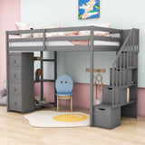 Twin Loft Bed with Stairs and Storage for Kids, Junior - [Wood, Drawers, Shelves]