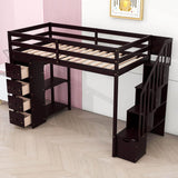 Twin Loft Bed with Stairs and Storage for Kids, Junior - [Wood, Drawers, Shelves]