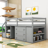 Low Twin Kids Loft Bed with Desk and Stairs, Storage - [Dresser]