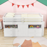 Low Twin Loft Bed Frame with Storage for Kids - [Drawers, Cabinet, Shelves]