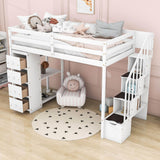 Twin Loft Bed with Stairs and Storage for Kids, Junior - [Wood, Drawers, Shelves]