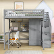 Full Size Loft Bed with Desk and Stairs, Storage - [Wood, Drawers, Wardrobe, Shelves]