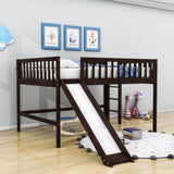 Full Size Low Loft Bed with Slide for Kids Toddler - [Wooden, Fun]