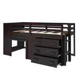 Low Twin Loft Bed with Detachable Storage Dresser for Kids - [Wood, Playhouse, Drawers]