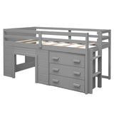 Low Twin Loft Bed with Detachable Storage Dresser for Kids - [Wood, Playhouse, Drawers]