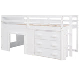 Low Twin Loft Bed with Detachable Storage Dresser for Kids - [Wood, Playhouse, Drawers]