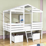 Twin Low Loft FarmHouse Bed with Storage Drawers for Kids - [Wood]