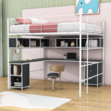 Metal Full Size Loft Bed with Desk and Storage for Adults, Teens