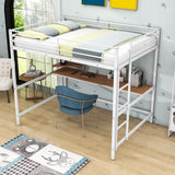 Full Size Metal Loft Bed with Desk and Shelves for Kids, Adults, Teens