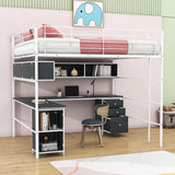 Metal Full Size Loft Bed with Desk and Storage for Adults, Teens