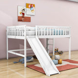 Full Size Low Loft Bed with Slide for Kids Toddler - [Wooden, Fun]