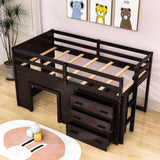 Low Twin Loft Bed with Detachable Storage Dresser for Kids - [Wood, Playhouse, Drawers]