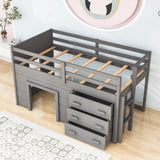 Low Twin Loft Bed with Detachable Storage Dresser for Kids - [Wood, Playhouse, Drawers]