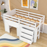 Low Twin Loft Bed with Detachable Storage Dresser for Kids - [Wood, Playhouse, Drawers]